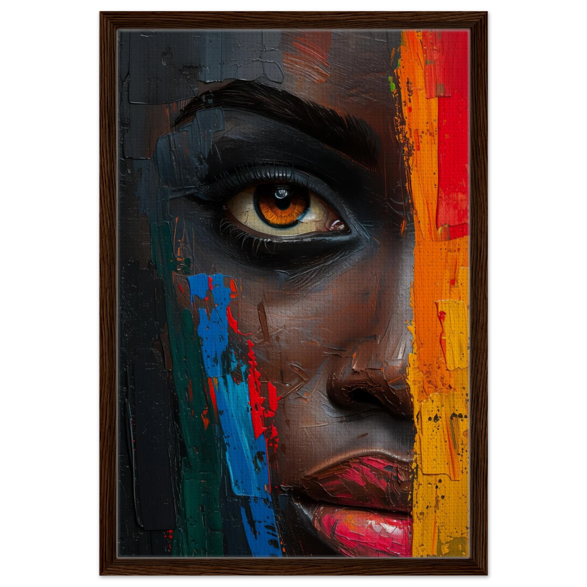 "Vivid Reflections" – Contemporary Abstract Portrait Art | Wall art Print - Framed Canvas - 50x75 cm / 20x30″ - Dark wood frame