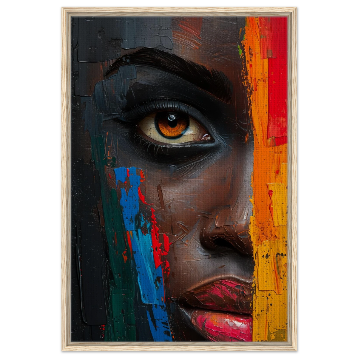 "Vivid Reflections" – Contemporary Abstract Portrait Art | Wall art Print - Framed Canvas - 60x90 cm / 24x36″ - Wood frame