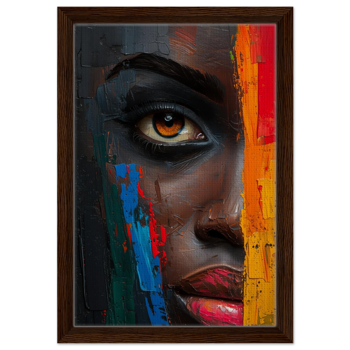 "Vivid Reflections" – Contemporary Abstract Portrait Art | Wall art Print - Framed Canvas - 30x45 cm / 12x18″ - Dark wood frame