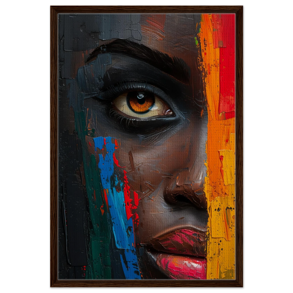 "Vivid Reflections" – Contemporary Abstract Portrait Art | Wall art Print - Framed Canvas - 60x90 cm / 24x36″ - Dark wood frame