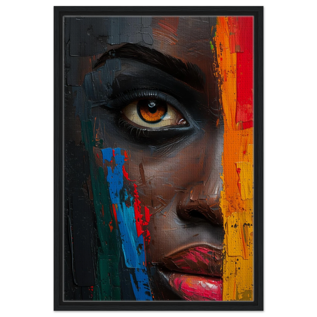 "Vivid Reflections" – Contemporary Abstract Portrait Art | Wall art Print - Framed Canvas - 50x75 cm / 20x30″ - Black frame