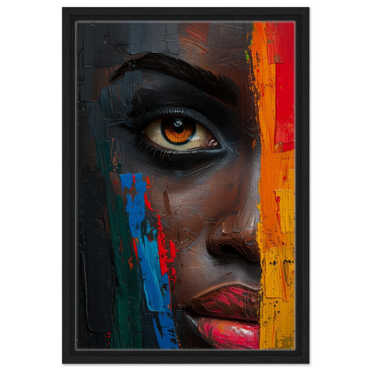 "Vivid Reflections" – Contemporary Abstract Portrait Art | Wall art Print - Framed Canvas - 40x60 cm / 16x24″ - Black frame