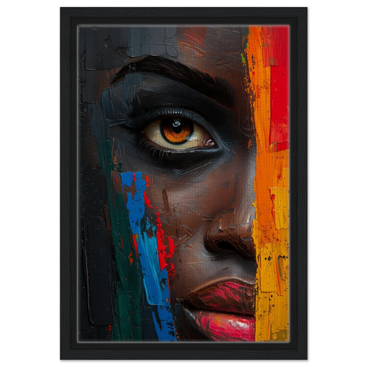 "Vivid Reflections" – Contemporary Abstract Portrait Art | Wall art Print - Framed Canvas - 30x45 cm / 12x18″ - Black frame