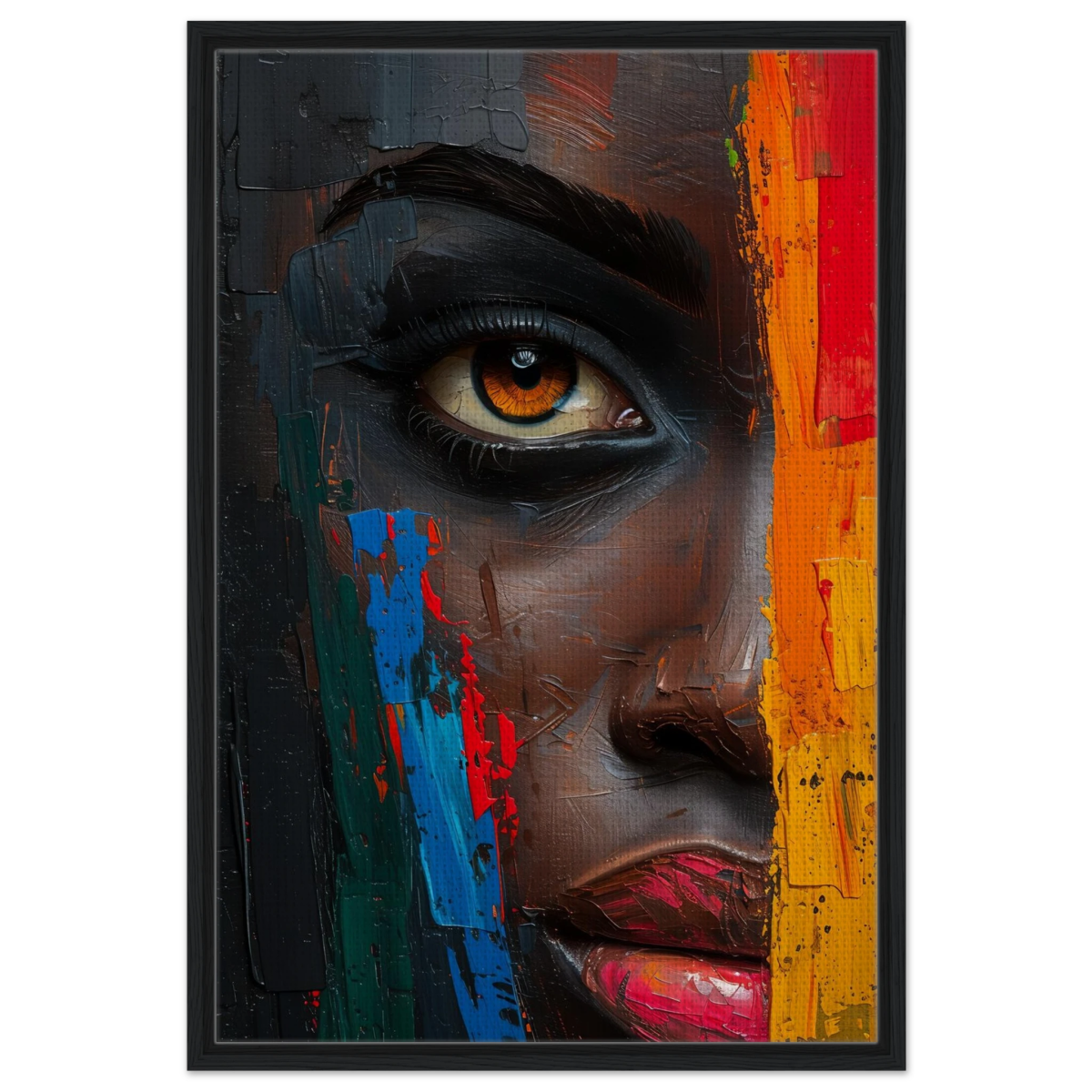 "Vivid Reflections" – Contemporary Abstract Portrait Art | Wall art Print - Framed Canvas - 60x90 cm / 24x36″ - Black frame