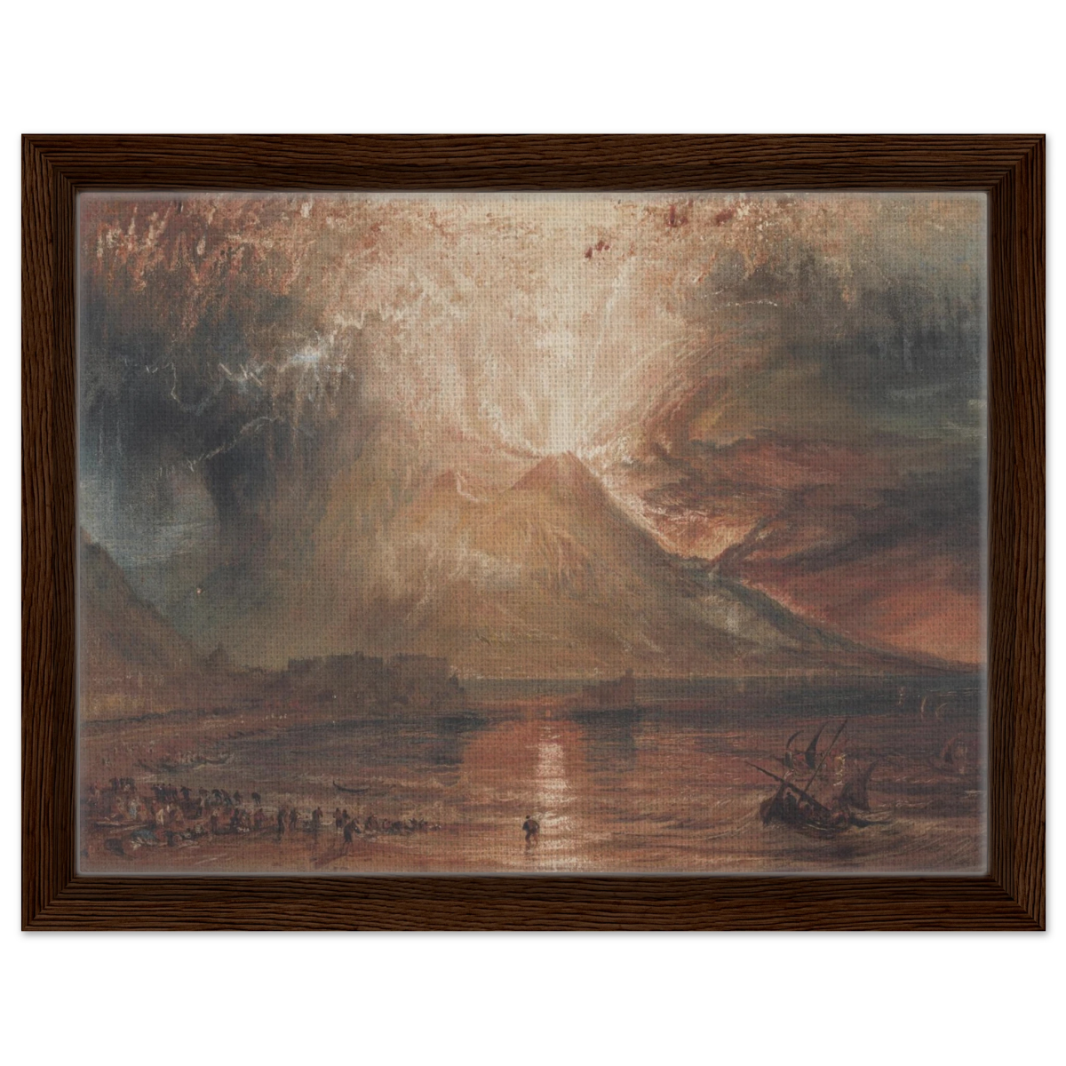 "Volcanic" – Romantic Eruption Wall Art Print Inspired by Vesuvius - Framed Canvas - 30x40 cm / 12x16″ - Dark wood frame