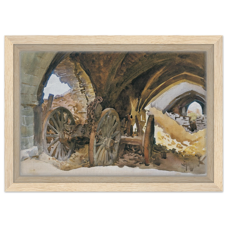 "Wheels in Vault" by John Singer Sargent – Industrial Impressionist Wall Art Print - Framed Canvas - 20x30 cm / 8x12″ - Wood frame