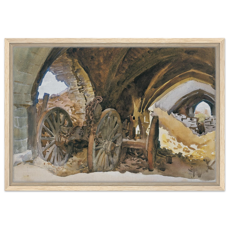 "Wheels in Vault" by John Singer Sargent – Industrial Impressionist Wall Art Print - Framed Canvas - 40x60 cm / 16x24″ - Wood frame