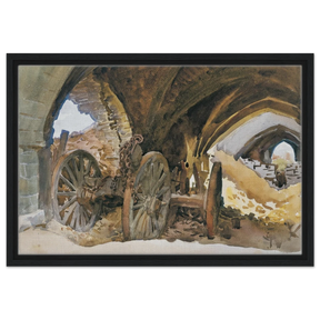 "Wheels in Vault" by John Singer Sargent – Industrial Impressionist Wall Art Print - Framed Canvas - 40x60 cm / 16x24″ - Black frame