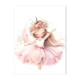 Whimsical Dreams – Pink Wall Art Canvas wall art Ballerina Girl Unicorn Butterfly Kids Room Decor Nursery Poster Pictures Wall Decor - 20x30cm - Floated Frame (Black) - Unicorn Ballerina - 