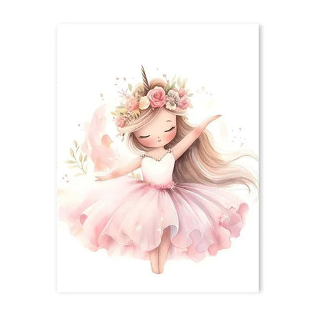Whimsical Dreams – Pink Wall Art Canvas wall art Ballerina Girl Unicorn Butterfly Kids Room Decor Nursery Poster Pictures Wall Decor - 20x30cm - Floated Frame (Black) - Unicorn Ballerina - 