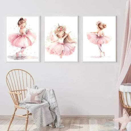 Whimsical Dreams – Pink Wall Art Canvas wall art Ballerina Girl Unicorn Butterfly Kids Room Decor Nursery Poster Pictures Wall Decor - 30x40cm No Frame - Golden Blooms - 