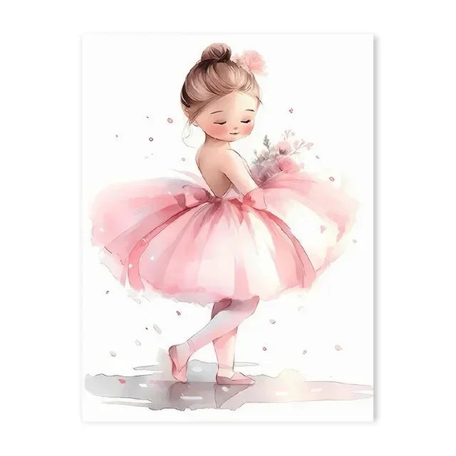 Whimsical Dreams – Pink Wall Art Canvas wall art Ballerina Girl Unicorn Butterfly Kids Room Decor Nursery Poster Pictures Wall Decor - 20x30cm - Floated Frame (Black) - Unicorn Ballerina - 