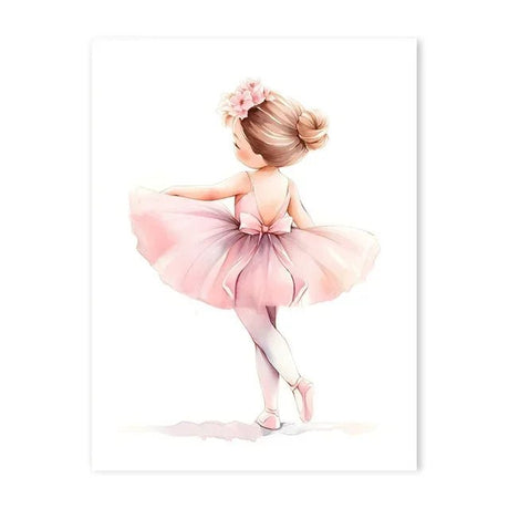 Whimsical Dreams – Pink Wall Art Canvas wall art Ballerina Girl Unicorn Butterfly Kids Room Decor Nursery Poster Pictures Wall Decor - 30x40cm - Floated Frame (Black) - Petite Ballerina - 