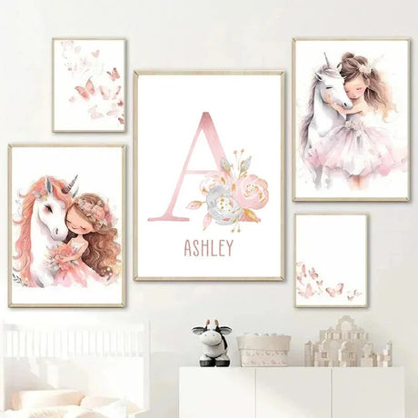 Whimsical Dreams – Pink Wall Art Canvas wall art Ballerina Girl Unicorn Butterfly Kids Room Decor Nursery Poster Pictures Wall Decor - 30x40cm No Frame - Golden Blooms - 
