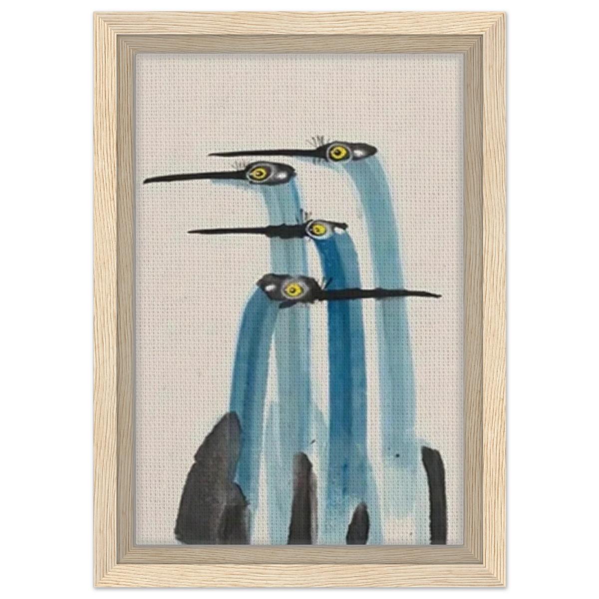 Whimsical Flight – Abstract Watercolor Herons | Wall art Print - Framed Canvas - 20x30 cm / 8x12″ - Wood frame