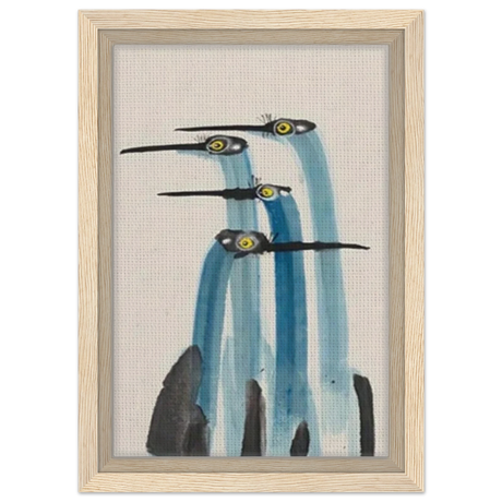 Whimsical Flight – Abstract Watercolor Herons | Wall art Print - Framed Canvas - 20x30 cm / 8x12″ - Wood frame