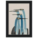 Whimsical Flight – Abstract Watercolor Herons | Wall art Print - Framed Canvas - 20x30 cm / 8x12″ - Black frame