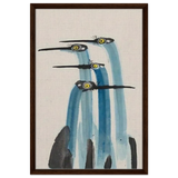 Whimsical Flight – Abstract Watercolor Herons | Wall art Print - Framed Canvas - 50x75 cm / 20x30″ - Dark wood frame