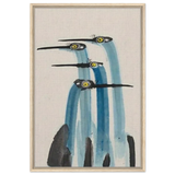 Whimsical Flight – Abstract Watercolor Herons | Wall art Print - Framed Canvas - 60x90 cm / 24x36″ - Wood frame