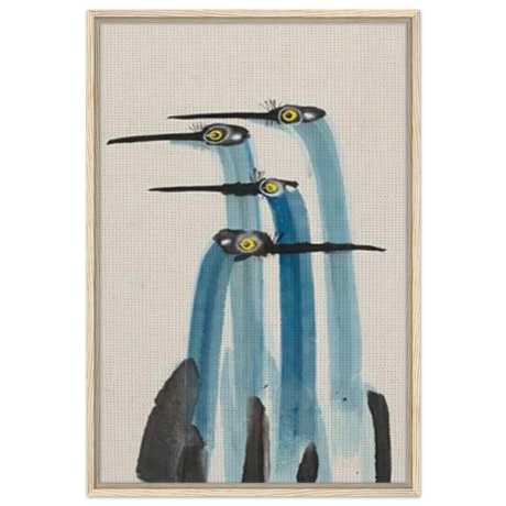 Whimsical Flight – Abstract Watercolor Herons | Wall art Print - Framed Canvas - 60x90 cm / 24x36″ - Wood frame