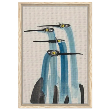 Whimsical Flight – Abstract Watercolor Herons | Wall art Print - Framed Canvas - 40x60 cm / 16x24″ - Wood frame