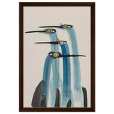 Whimsical Flight – Abstract Watercolor Herons | Wall art Print - Framed Canvas - 40x60 cm / 16x24″ - Dark wood frame