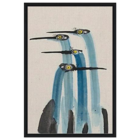 Whimsical Flight – Abstract Watercolor Herons | Wall art Print - Framed Canvas - 60x90 cm / 24x36″ - Black frame