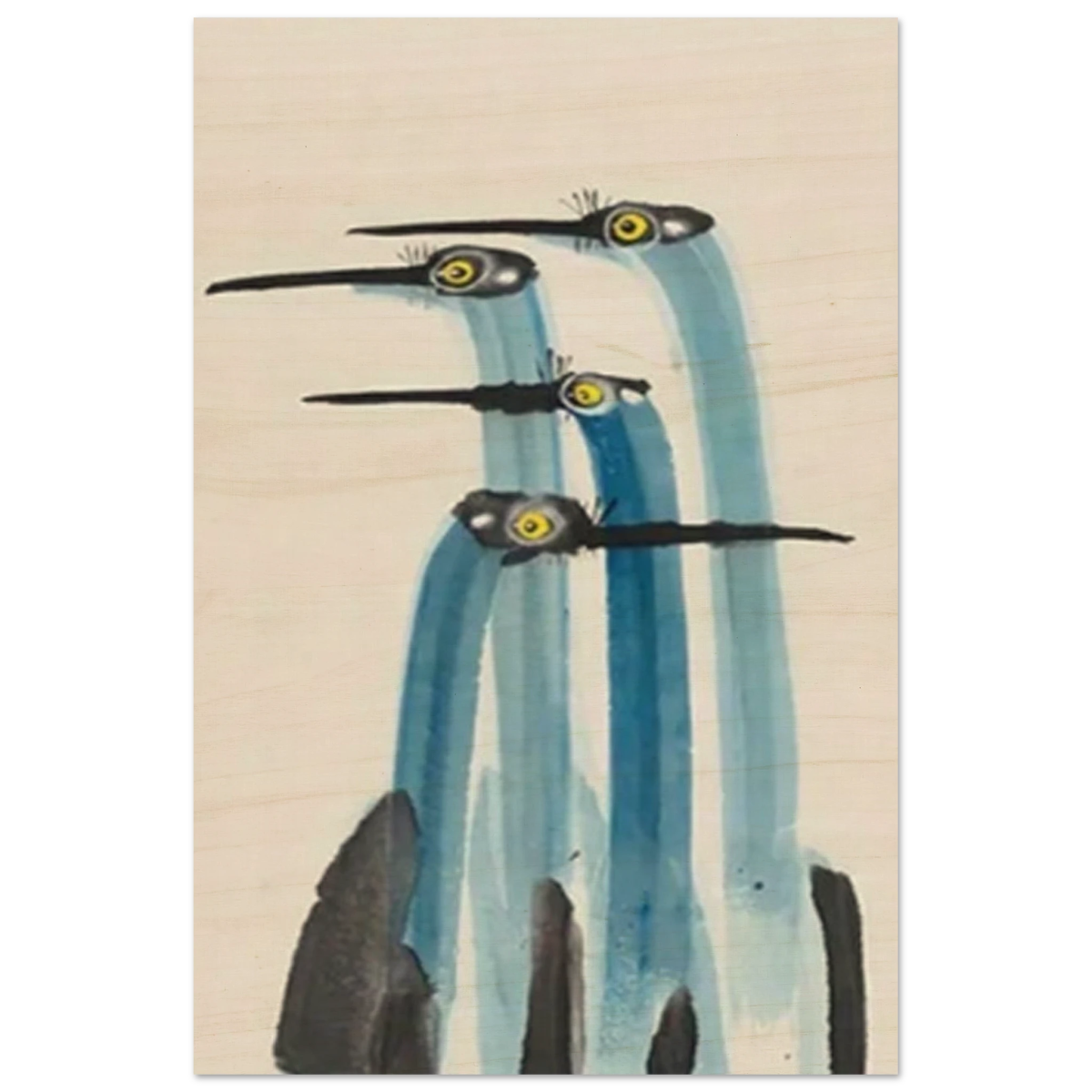 Whimsical Flight – Abstract Watercolor Herons | Wall art Print - Wood Prints - 40x60 cm / 16x24″ - 