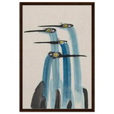 Whimsical Flight – Abstract Watercolor Herons | Wall art Print - Framed Canvas - 60x90 cm / 24x36″ - Dark wood frame