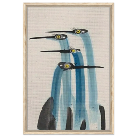 Whimsical Flight – Abstract Watercolor Herons | Wall art Print - Framed Canvas - 50x75 cm / 20x30″ - Wood frame