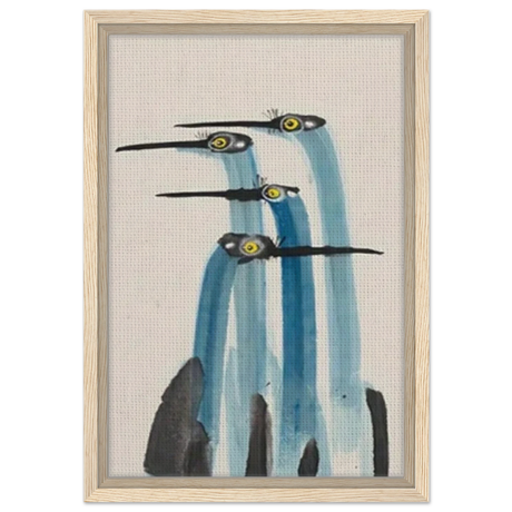 Whimsical Flight – Abstract Watercolor Herons | Wall art Print - Framed Canvas - 30x45 cm / 12x18″ - Wood frame