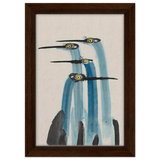 Whimsical Flight – Abstract Watercolor Herons | Wall art Print - Framed Canvas - 20x30 cm / 8x12″ - Dark wood frame