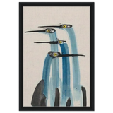 Whimsical Flight – Abstract Watercolor Herons | Wall art Print - Framed Canvas - 40x60 cm / 16x24″ - Black frame