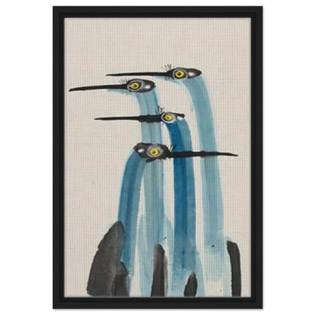 Whimsical Flight – Abstract Watercolor Herons | Wall art Print - Framed Canvas - 40x60 cm / 16x24″ - Black frame