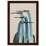 Whimsical Flight – Abstract Watercolor Herons | Wall art Print - Framed Canvas - 30x45 cm / 12x18″ - Dark wood frame