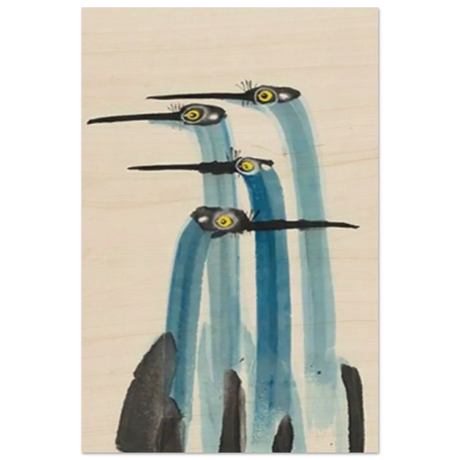 Whimsical Flight – Abstract Watercolor Herons | Wall art Print - Wood Prints - 60x90 cm / 24x36″ - 
