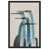 Whimsical Flight – Abstract Watercolor Herons | Wall art Print - Framed Canvas - 50x75 cm / 20x30″ - Black frame