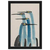 Whimsical Flight – Abstract Watercolor Herons | Wall art Print - Framed Canvas - 30x45 cm / 12x18″ - Black frame