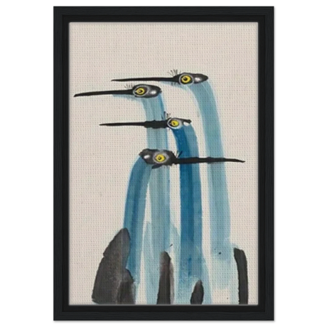 Whimsical Flight – Abstract Watercolor Herons | Wall art Print - Framed Canvas - 30x45 cm / 12x18″ - Black frame