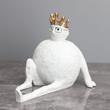 Whimsical King Figurine Sculpture – Modern Abstract Resin Statue with Crown & Glasses for Creative Home Décor - White - 