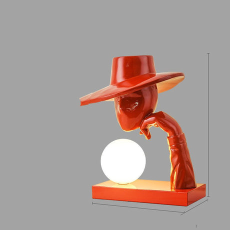 Whimsical Sitting People Resin Lamp – Modern Decorative Sculpture with Glass Lampshade - Red with tricolour light - 