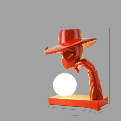 Whimsical Sitting People Resin Lamp – Modern Decorative Sculpture with Glass Lampshade - Red with warm white light - 