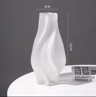 Whirlwind Glass Vase – Modern Minimalist Decorative Vase in Green, Grey, White & Pink - White Large Size - 