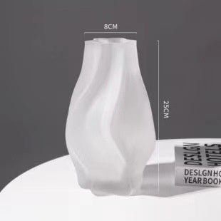 Whirlwind Glass Vase – Modern Minimalist Decorative Vase in Green, Grey, White & Pink - White Small Size - 