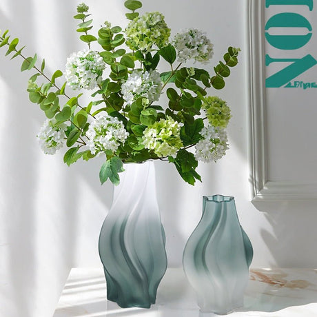 Whirlwind Glass Vase – Modern Minimalist Decorative Vase in Green, Grey, White & Pink - Gray Large Sized - 