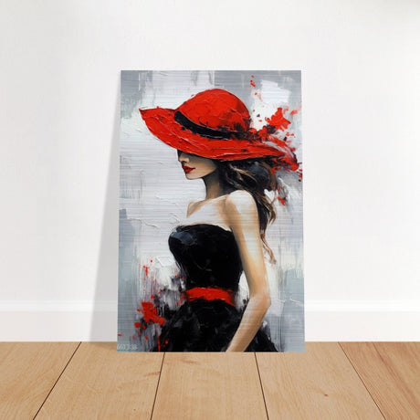 Whispers of Chic: The Lady with the Red Hat | Modern Figurative Art Wall art print - Brushed Aluminum Print - 30x45 cm / 12x18″ - 