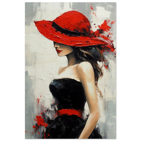 Whispers of Chic: The Lady with the Red Hat | Modern Figurative Art Wall art print - Wood Prints - 40x60 cm / 16x24″ - 