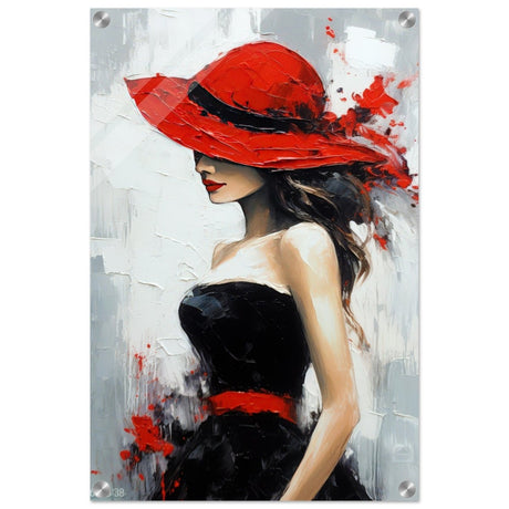 Whispers of Chic: The Lady with the Red Hat | Modern Figurative Art Wall art print - Acrylic Print - 40x60 cm / 16x24″ - 