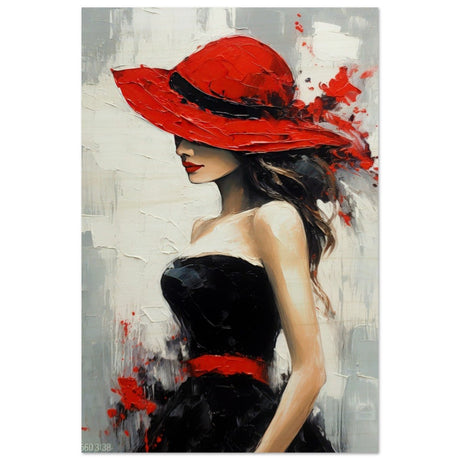 Whispers of Chic: The Lady with the Red Hat | Modern Figurative Art Wall art print - Wood Prints - 60x90 cm / 24x36″ - 