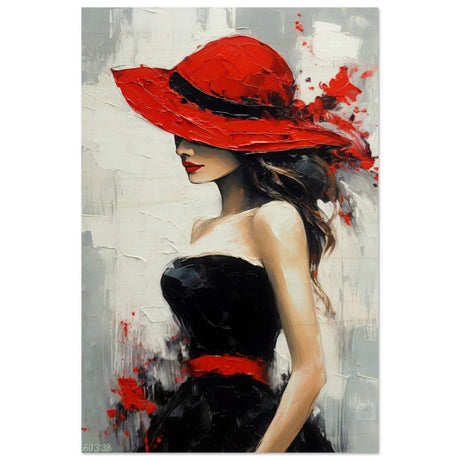 Whispers of Chic: The Lady with the Red Hat | Modern Figurative Art Wall art print - Wood Prints - 50x75 cm / 20x30″ - 